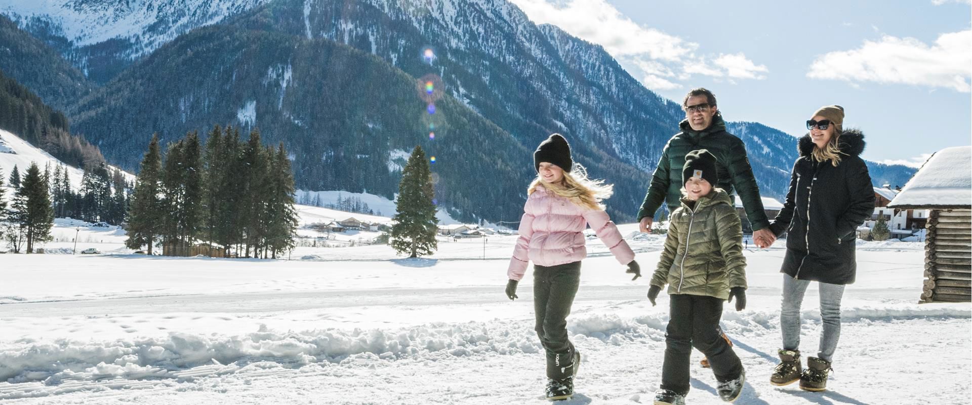 A family on a winter hike